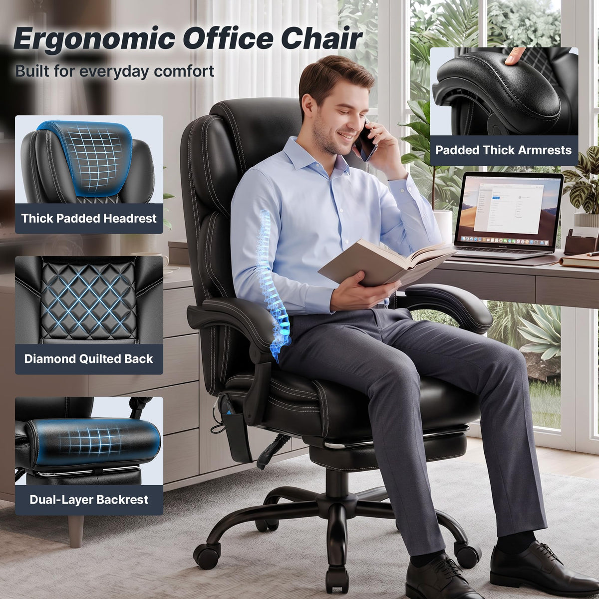 Massage Office Chair with Footrest, Heat and 160° Recline Y434