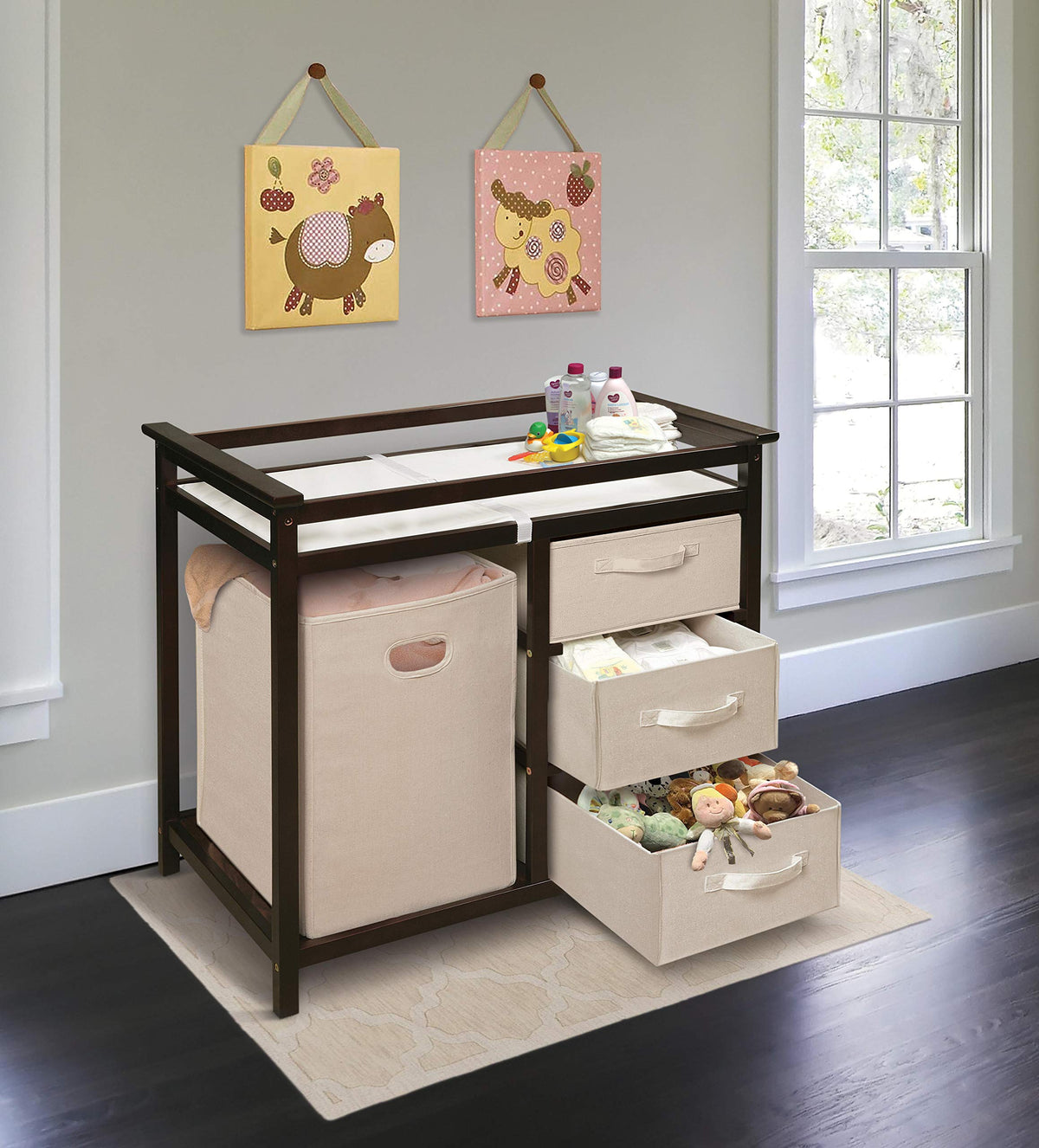 Baby Changing Table with Laundry Hamper and 3 Storage Drawers K696