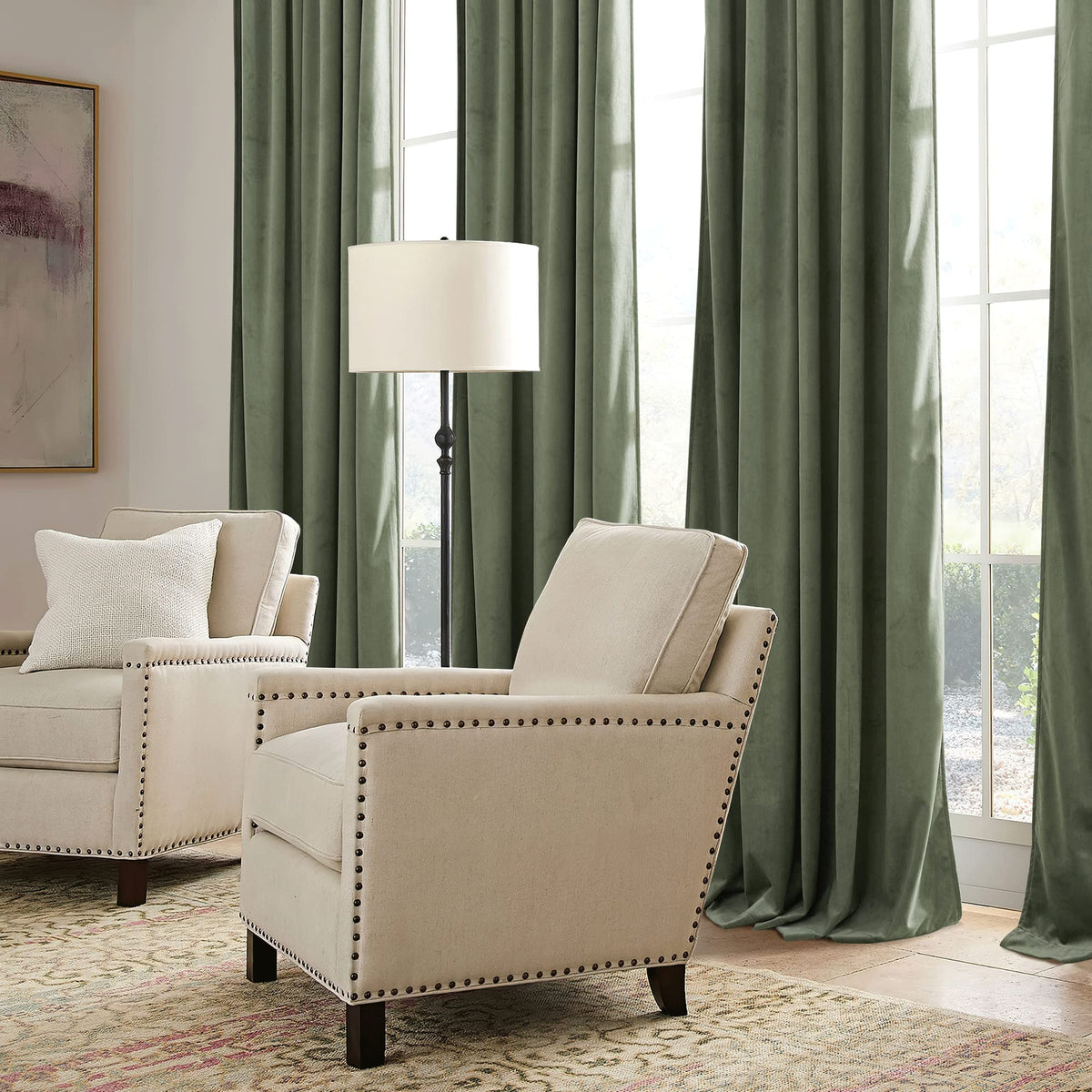 Sage Green Velvet Curtains 96 inches K981116