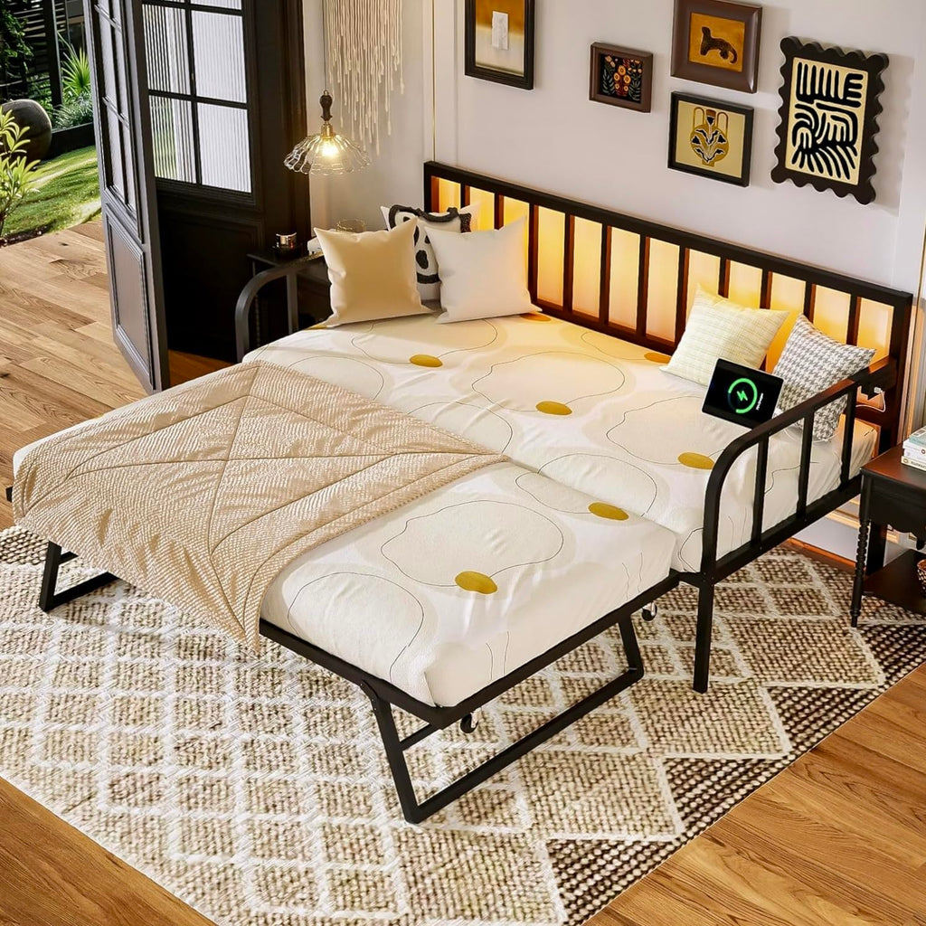 Black Twin to King Metal Daybed with Pop Up Trundle R269931