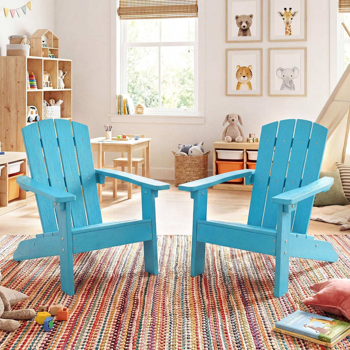 Kids Adirondack Chair, Plastic Toddler Lawn Chair, All-Weather Outdoor Chairs, Turquoise Z5667