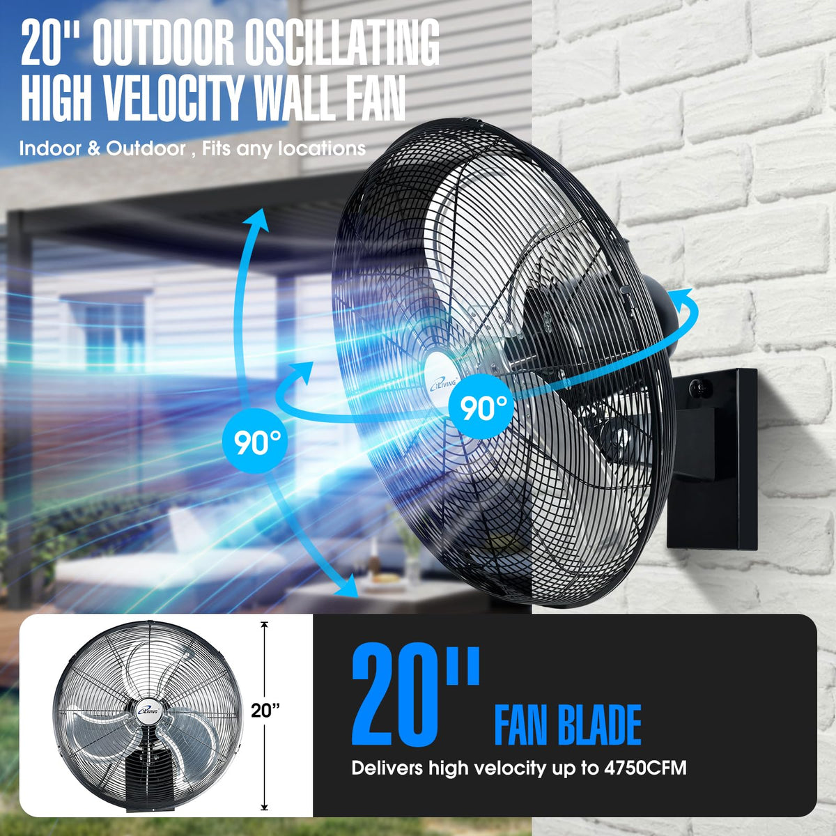 20" Outdoor Oscillating High Velocity Wall Fan, Black V5510
