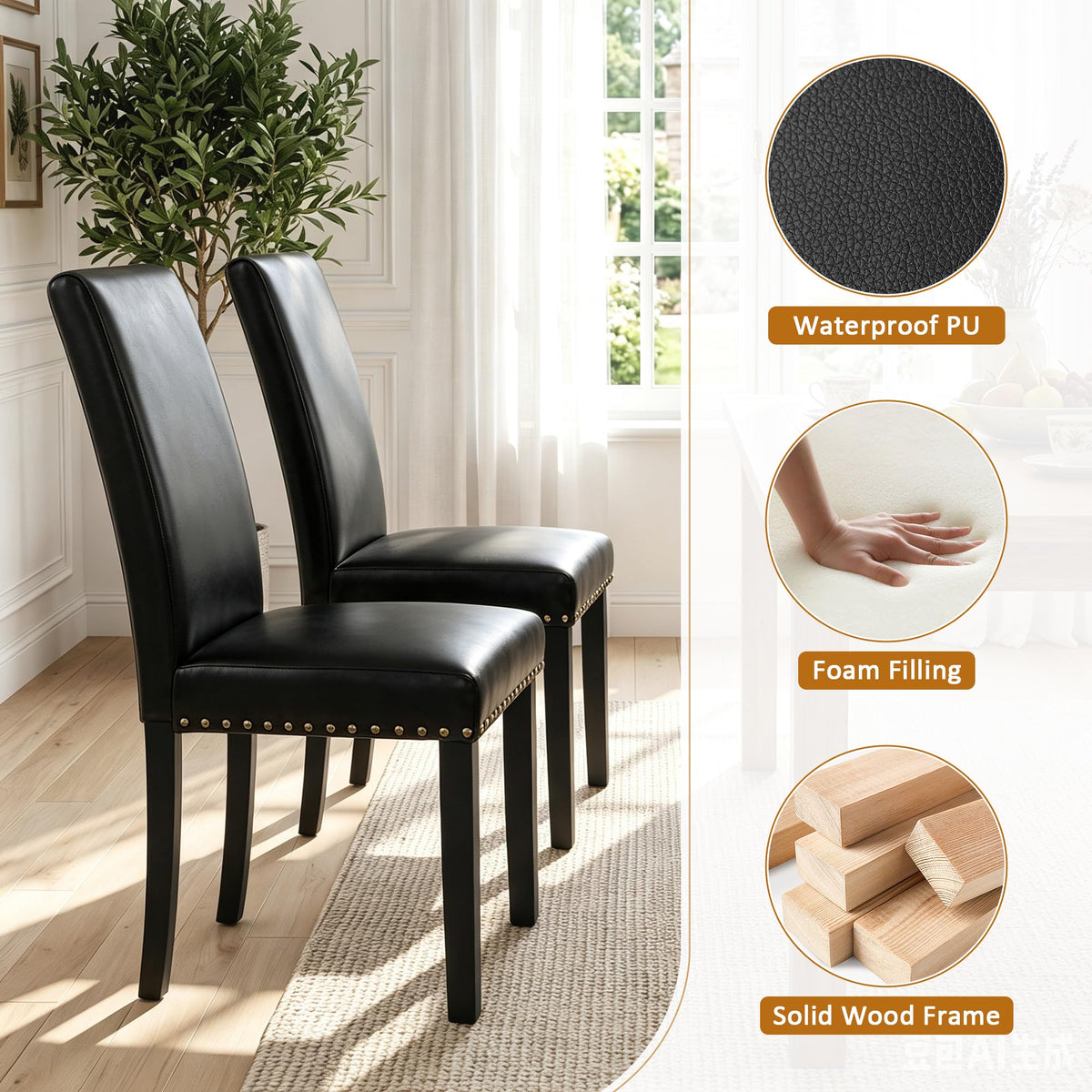 Black PU Leather Dining Chairs Set of 6 Z1460