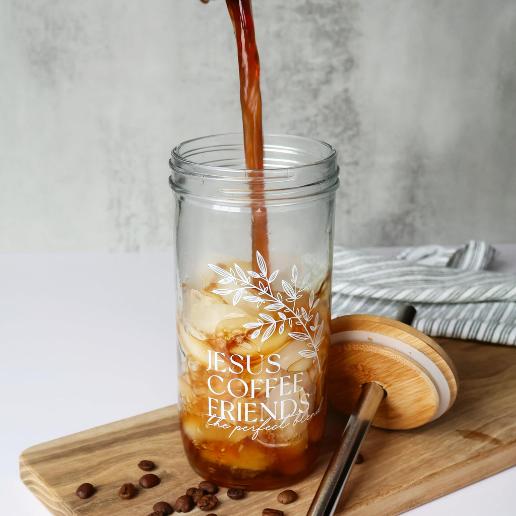 Glass Cup with Acacia Lid and Stainless Steel Straw 22 Ounce R397