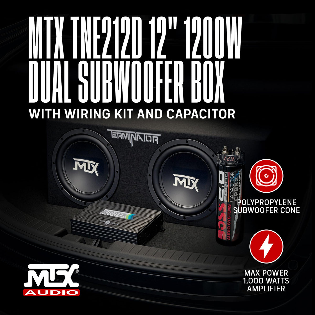 Dual 12" Subwoofer Box, Mono Amp, & Wiring Kit X666374