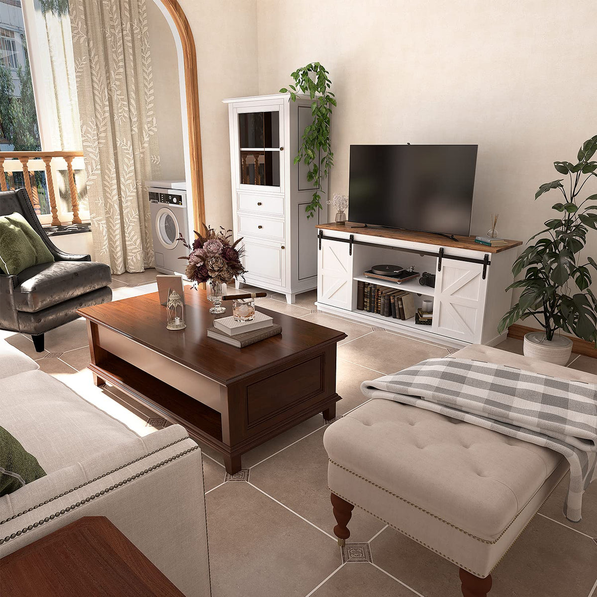 Bright White TV Stand for 65 Inch TV Q2117