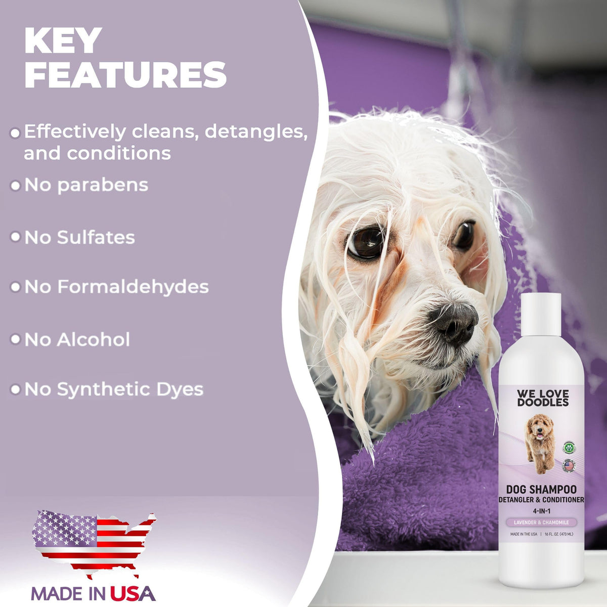 4-in-1 Dog Shampoo, Conditioner & Detangler, Lavender, 16 oz G74850