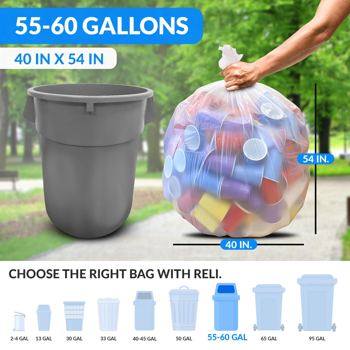 55 Gallon Heavy Duty Clear Trash Bags 100 Count I4646
