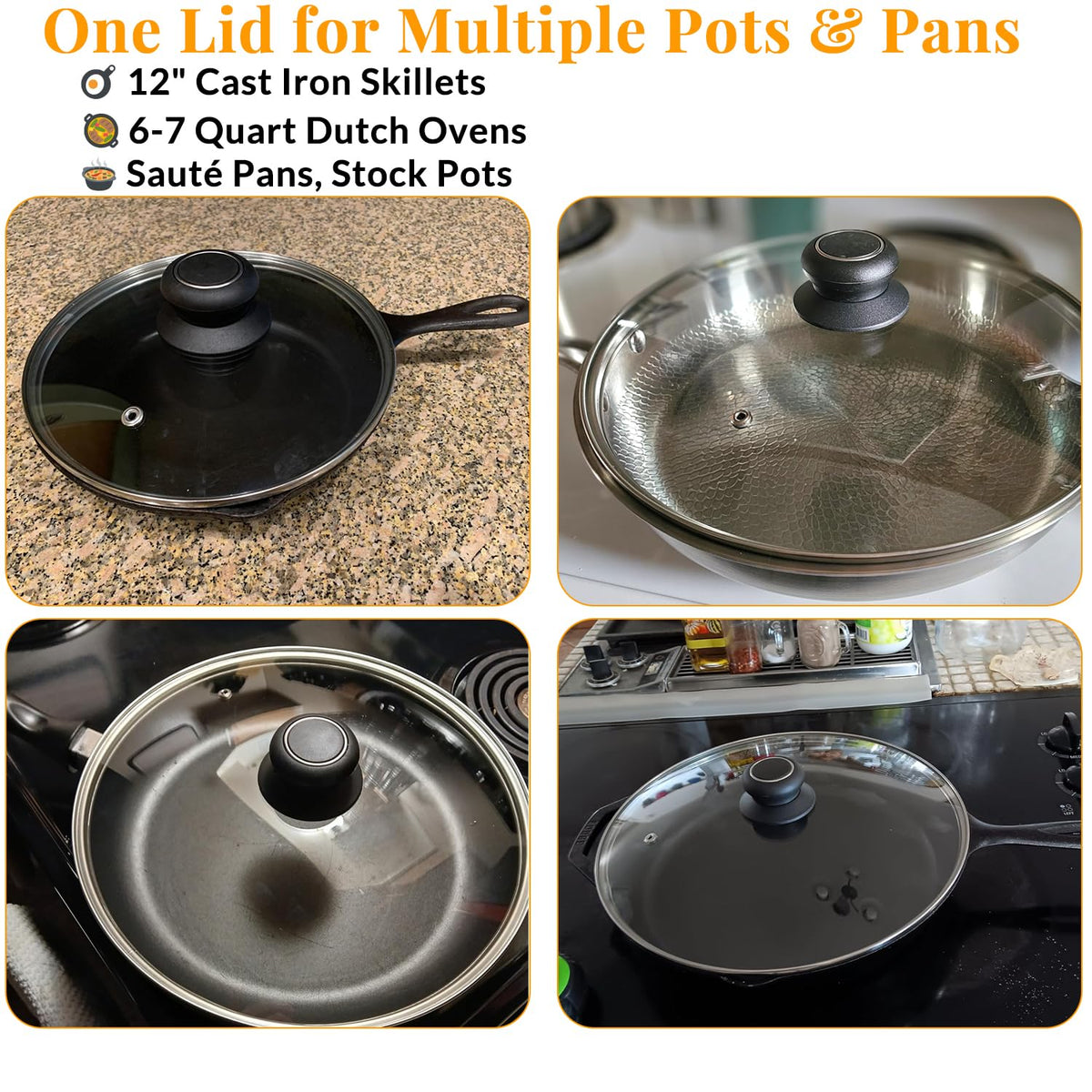 12 Inch Tempered Glass Lid for Frying Pan & Skillet W355