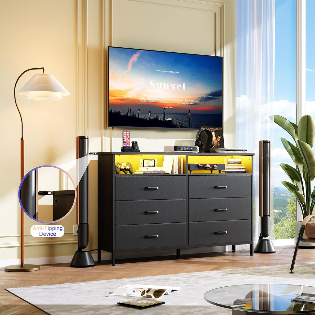 Black 6 Drawer Fabric Dresser S27965