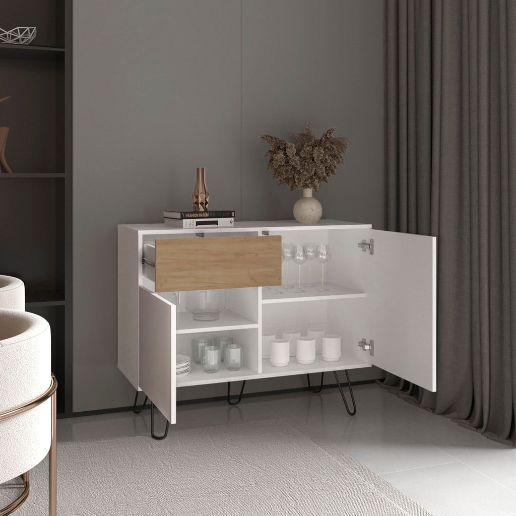 39" White Natural Oak Console Table with Storage I979424