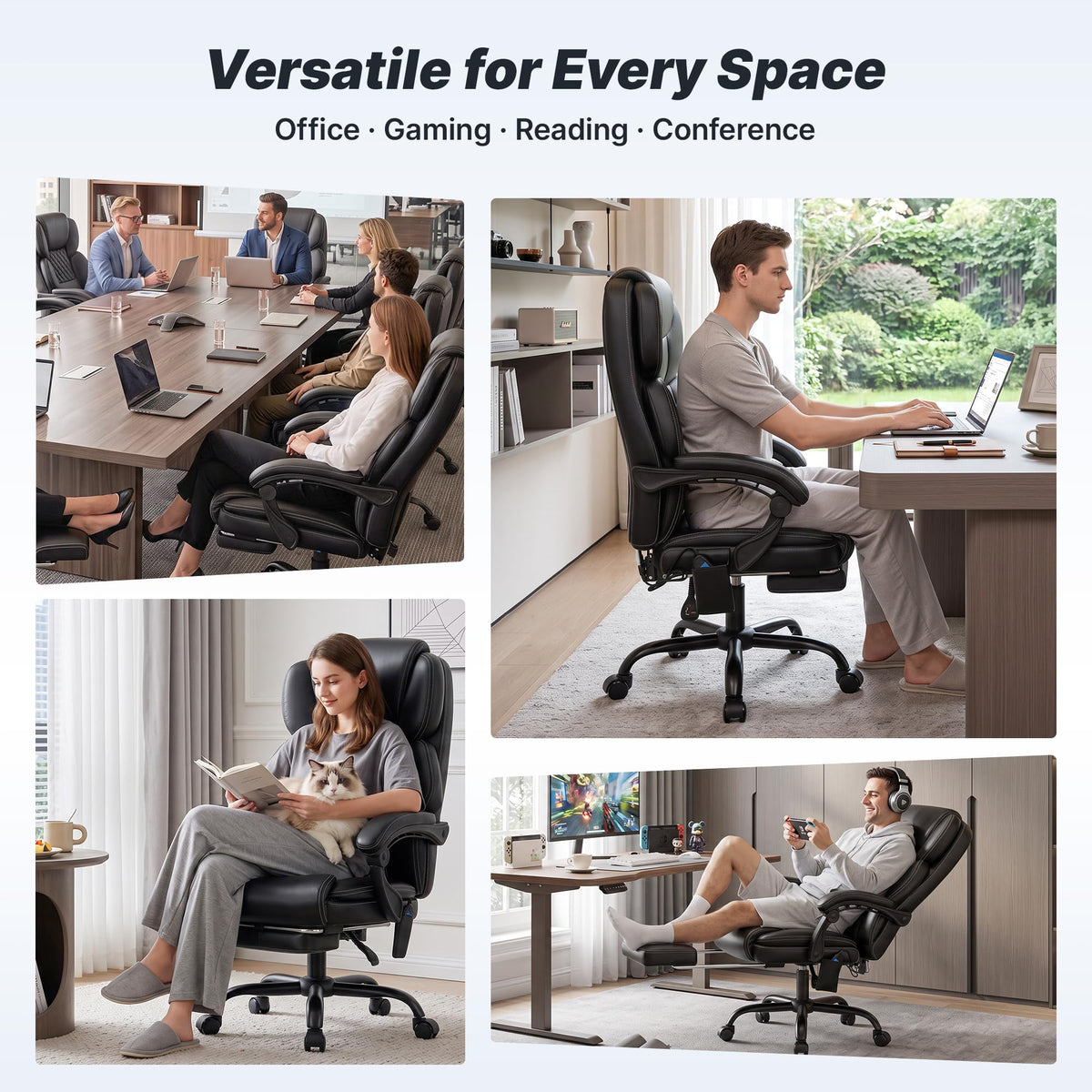 Massage Office Chair with Footrest, Heat and 160° Recline Y434