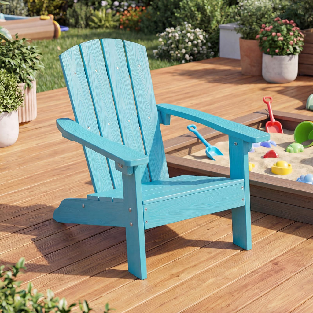 Kids Adirondack Chair, Plastic Toddler Lawn Chair, All-Weather Outdoor Chairs, Turquoise Z5667