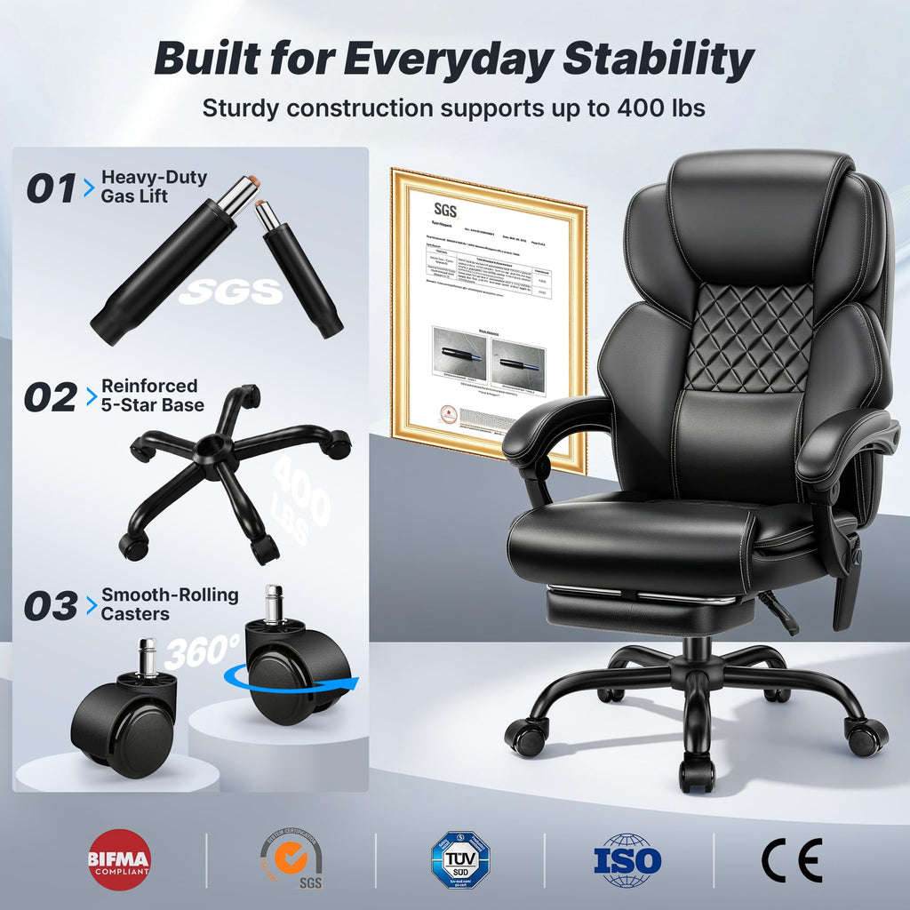 Massage Office Chair with Footrest, Heat and 160° Recline Y434