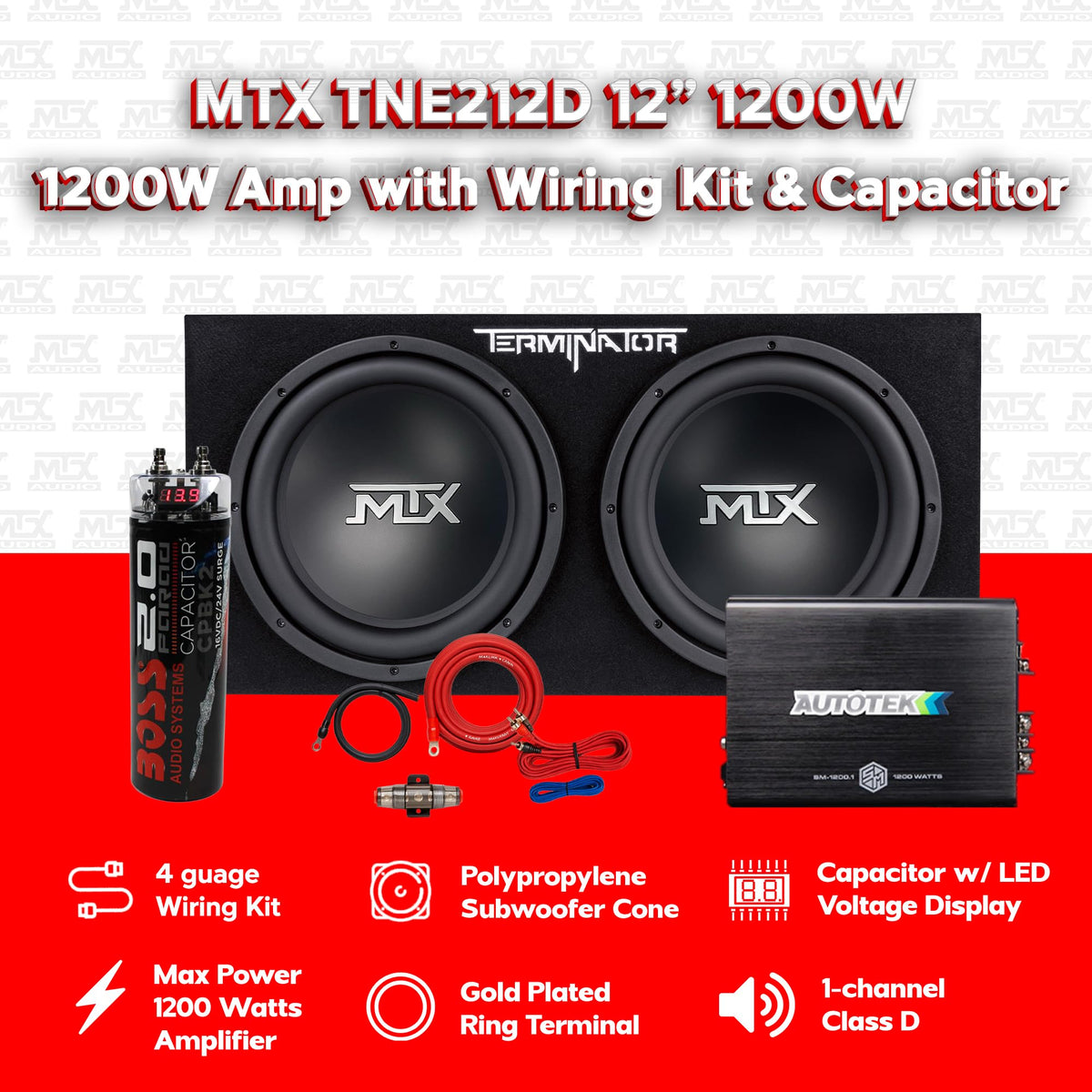 Dual 12" Subwoofer Box, Mono Amp, & Wiring Kit X666374