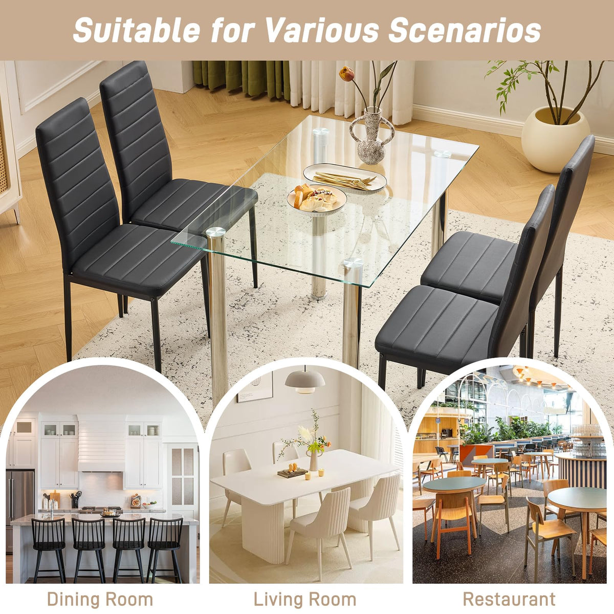 Black PU Leather Dining Chairs Set of 4 W608047