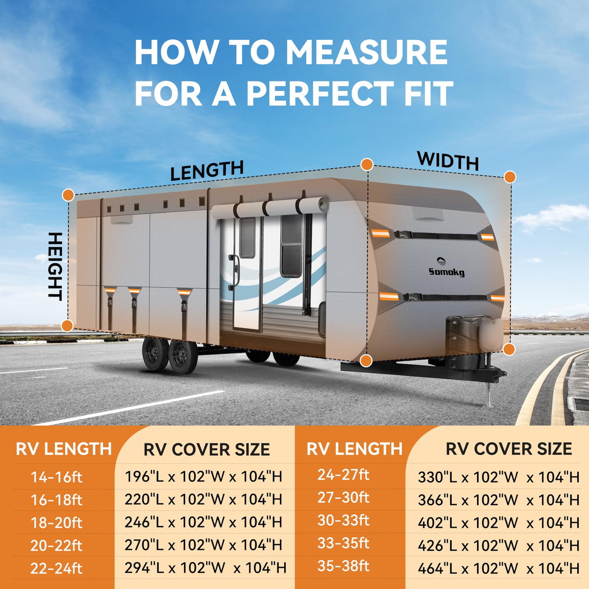 14-16 FT Heavy Duty 8-Layer Camper Cover L261