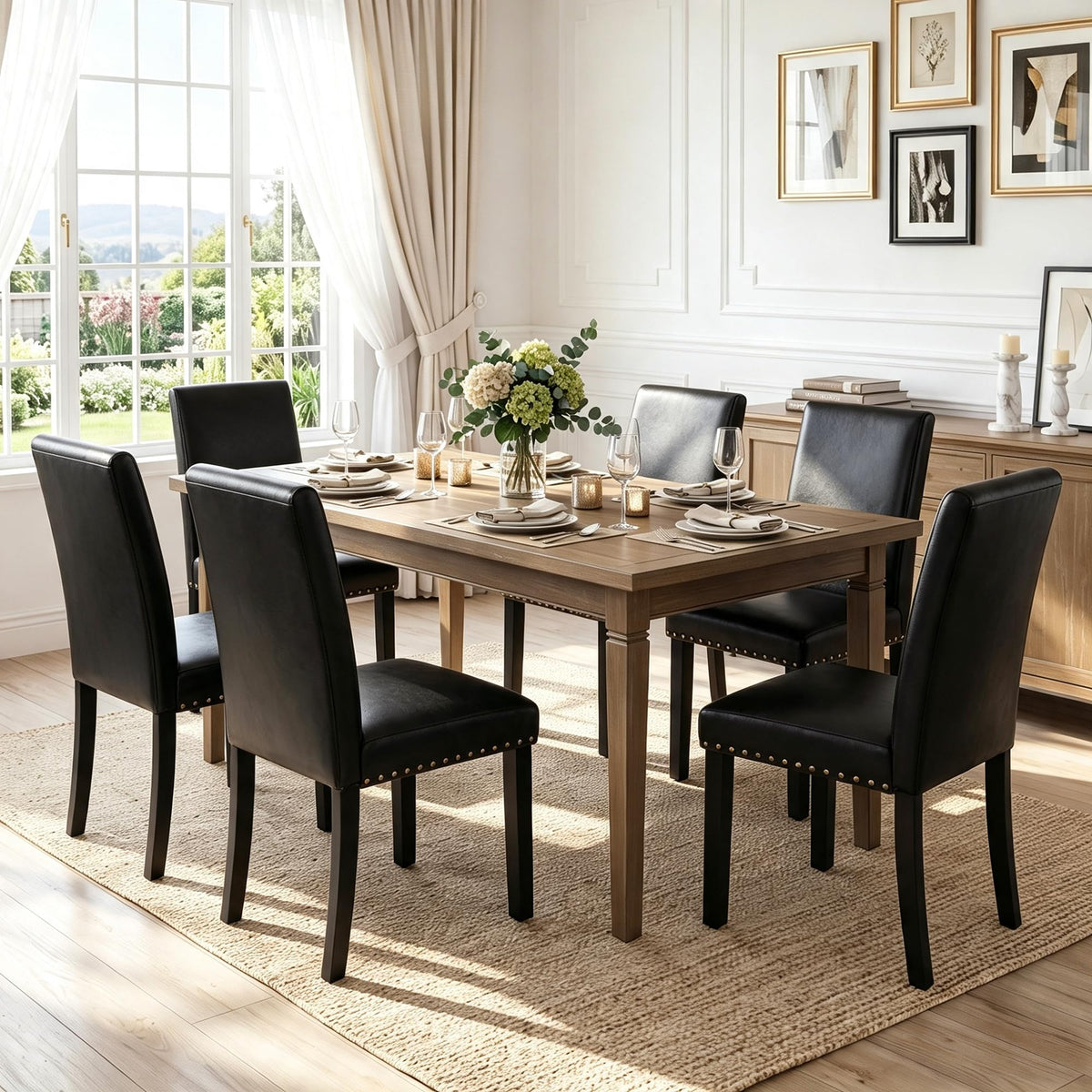 Black PU Leather Dining Chairs Set of 6 Z1460