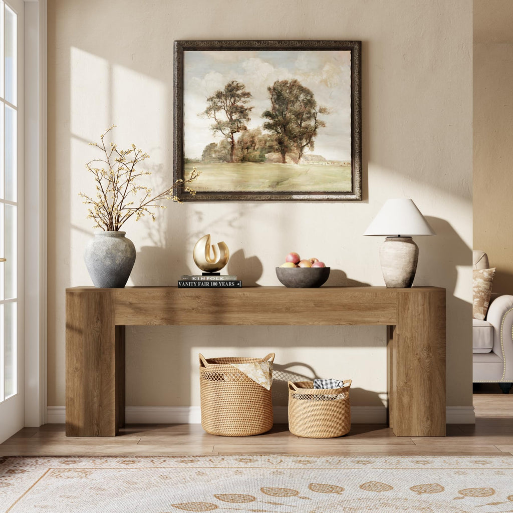 79-Inch Natural Oak Sofa Console Table Z99840