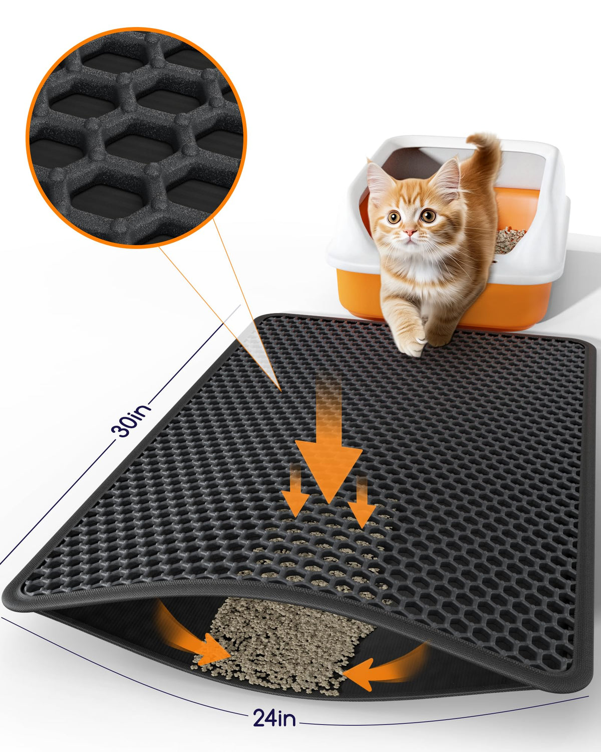 Double-Layer Urine-Proof Black Cat Litter Mat X492838
