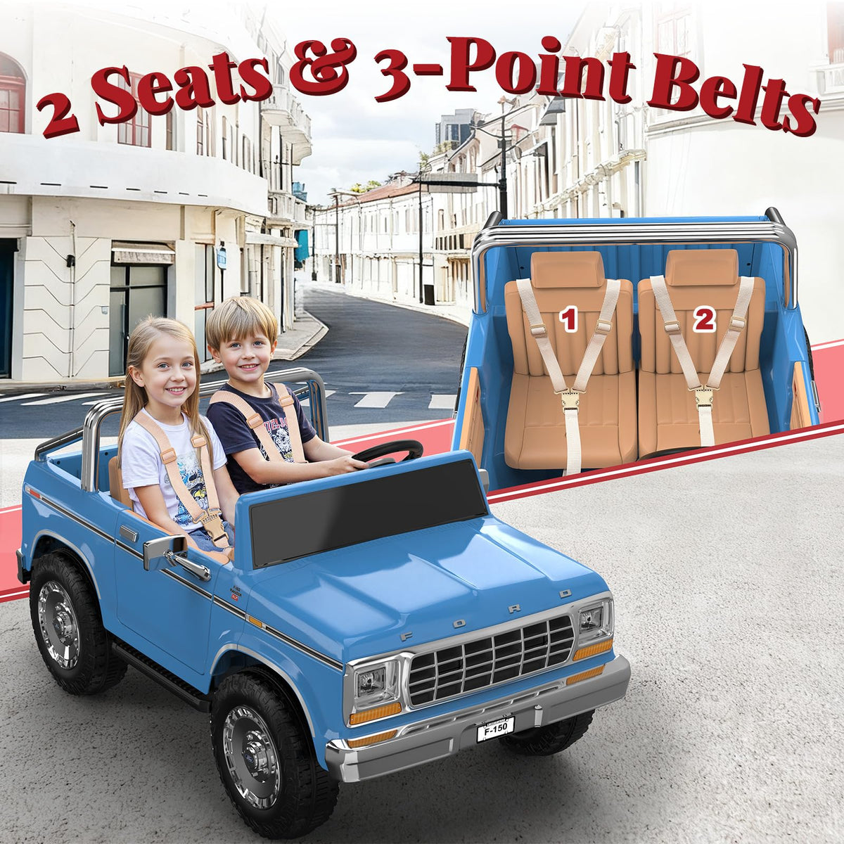 Blue 24V 2 Seater Ride on Car V971