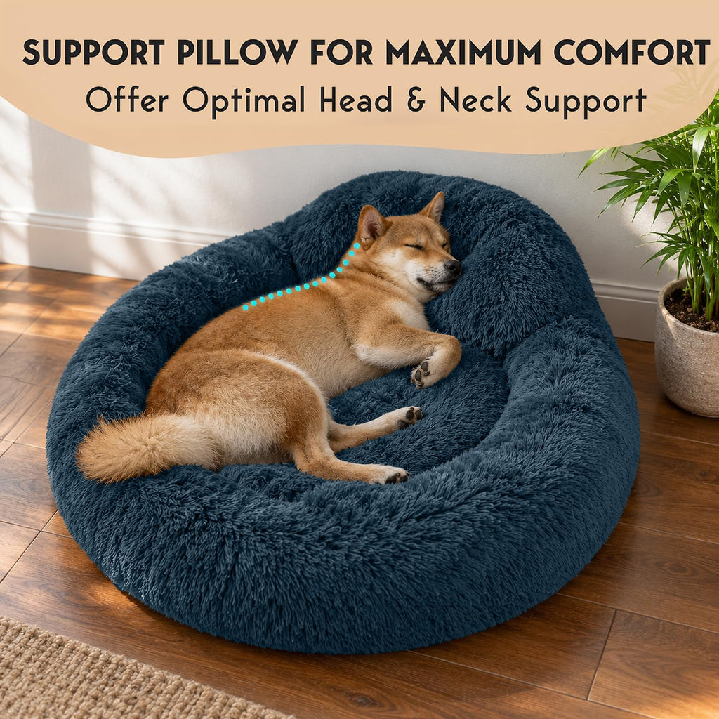 Medium Size Washable Anti-Slip Fluffy Plush Round Dog Bed R460330