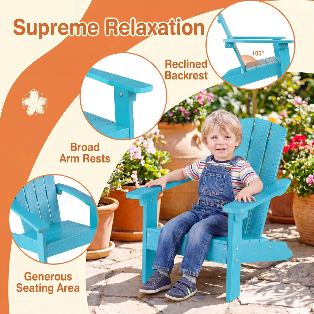 Kids Adirondack Chair, Plastic Toddler Lawn Chair, All-Weather Outdoor Chairs, Turquoise Z5667