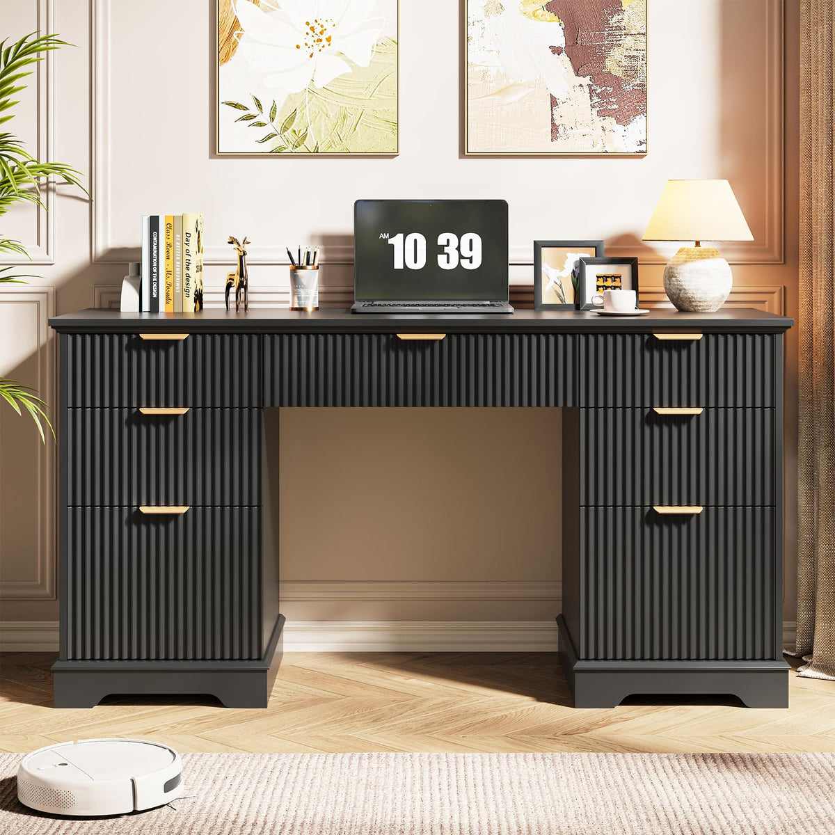 59" Fluted Desk with Storage Drawers U56890