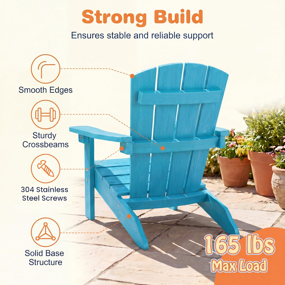 Kids Adirondack Chair, Plastic Toddler Lawn Chair, All-Weather Outdoor Chairs, Turquoise Z5667