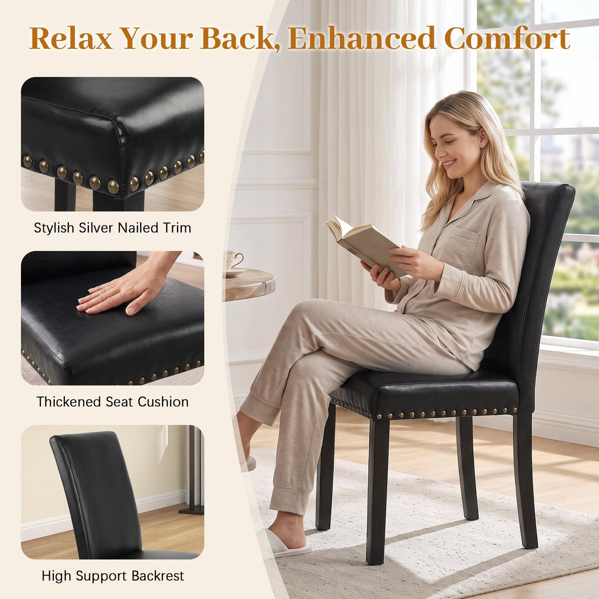 Black PU Leather Dining Chairs Set of 6 Z1460