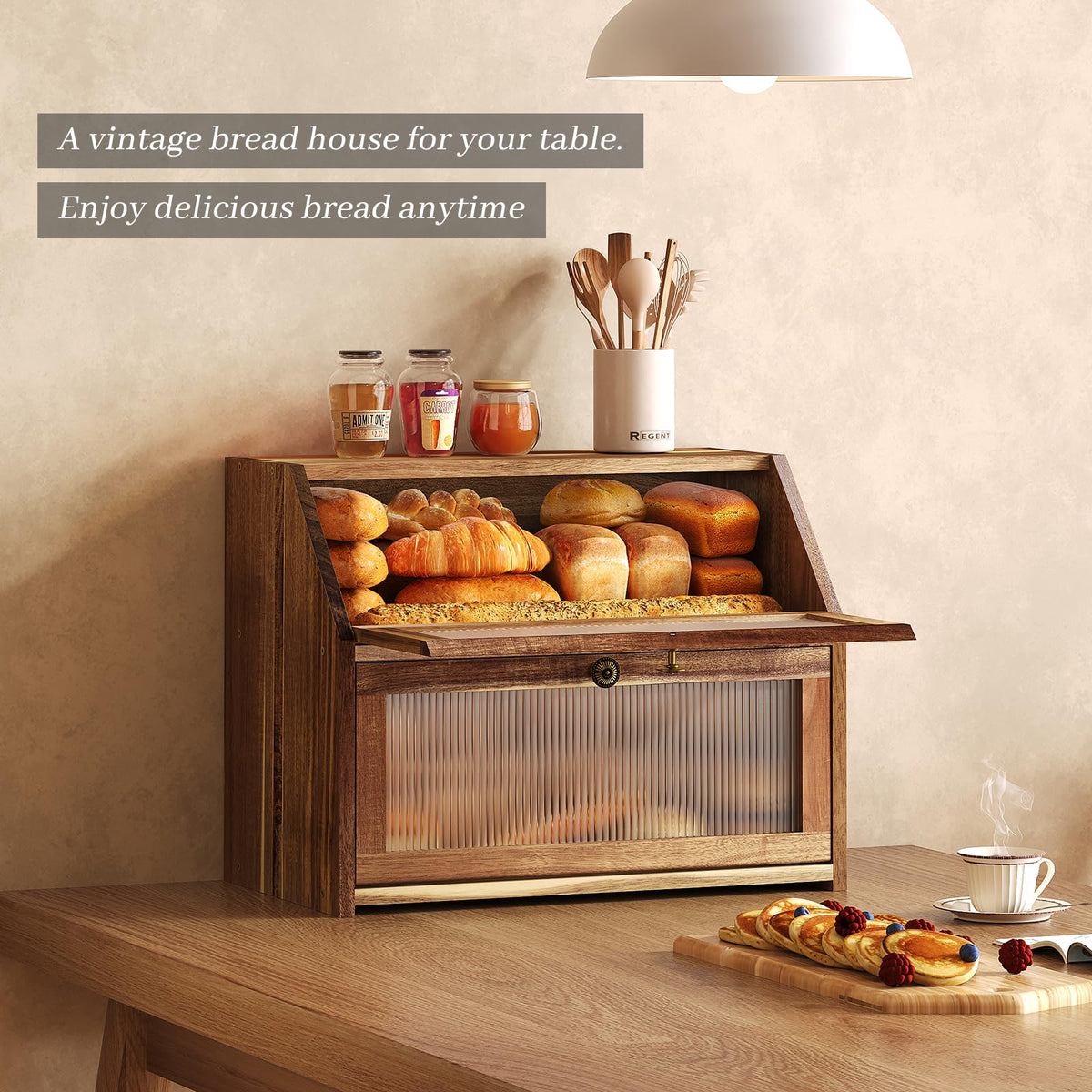 Acacia Wood 2 Layer Bread Box Q465