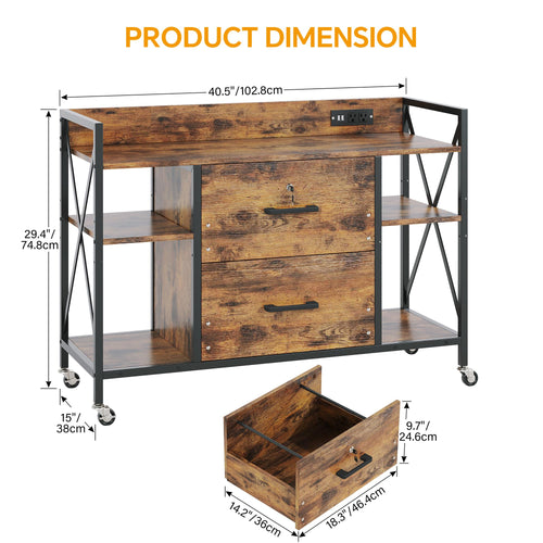 2 Drawer File Cabinet with Lock and Power Outlets V4300