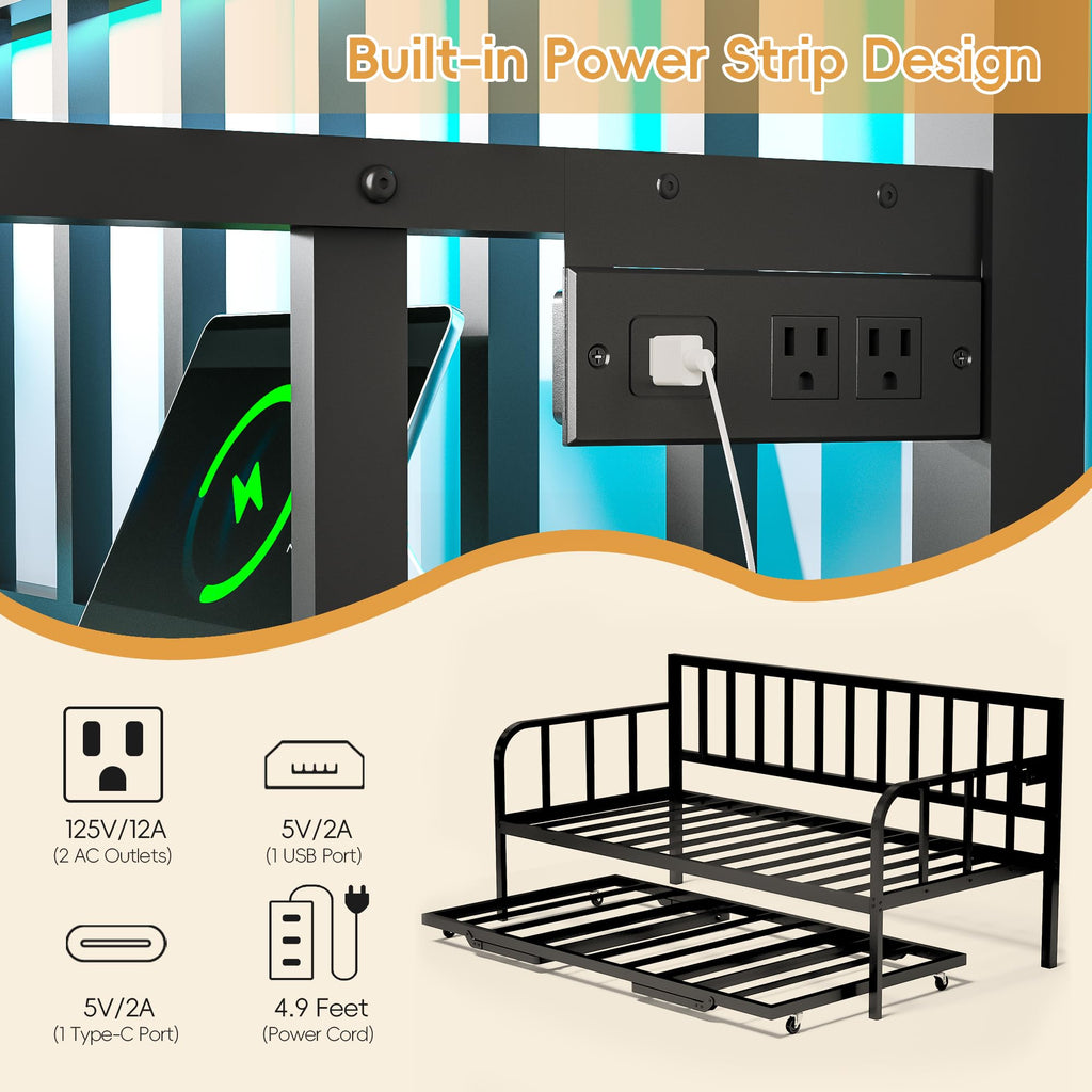 Black Twin to King Metal Daybed with Pop Up Trundle R269931