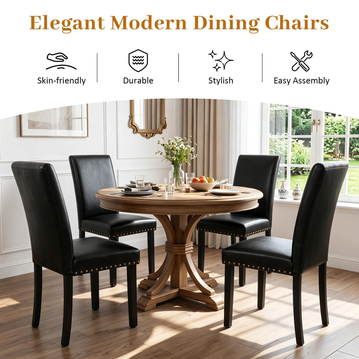 Black PU Leather Dining Chairs Set of 6 Z1460