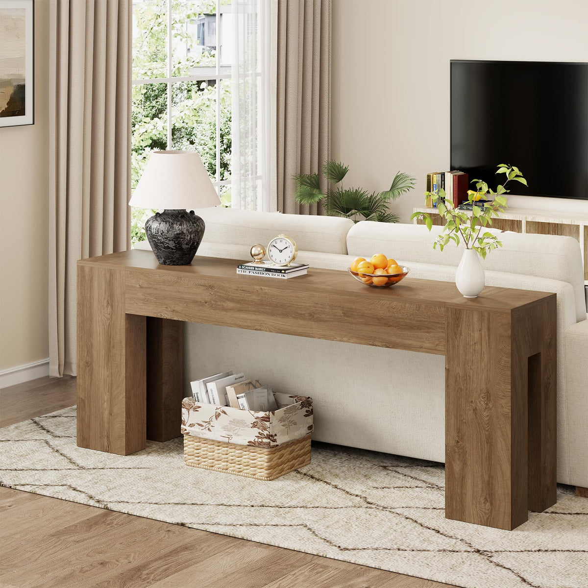 79-Inch Natural Oak Sofa Console Table Z99840