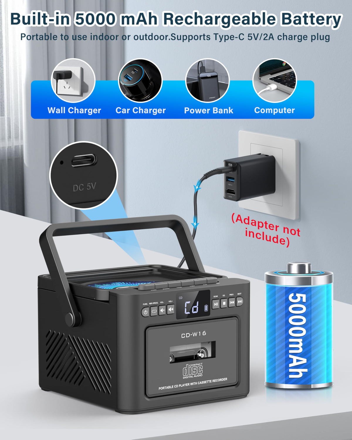 Boombox Cassette CD Player Combo with Bluetooth E493736
