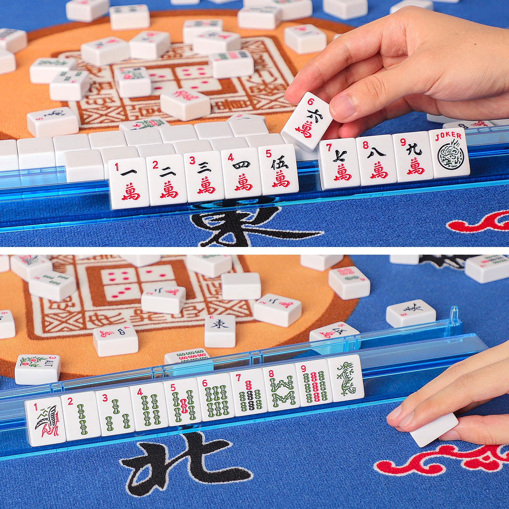 American Mahjong Game Set, 166 White Tiles, 4 Color Rack/Pushers, Black Carrying Bag K35545