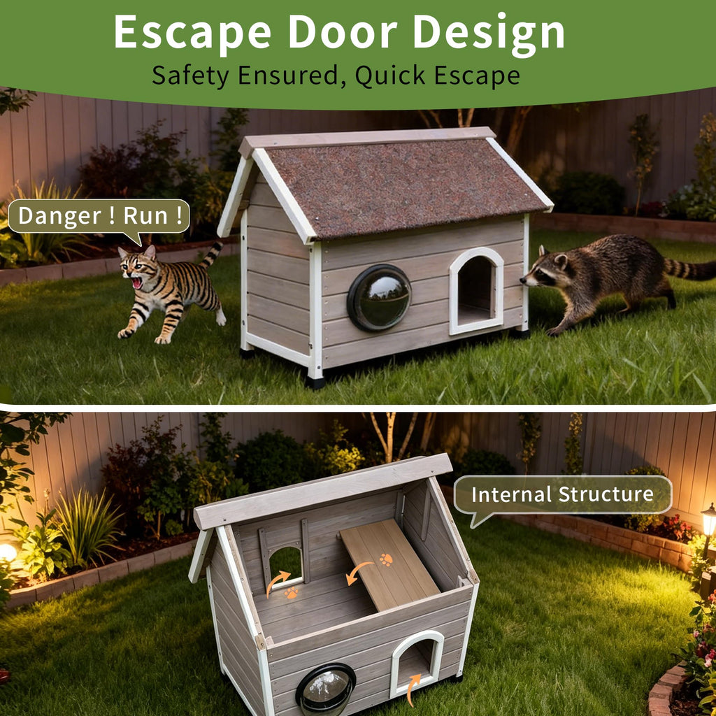 Wooden Elevated Outdoor Cat House J104447