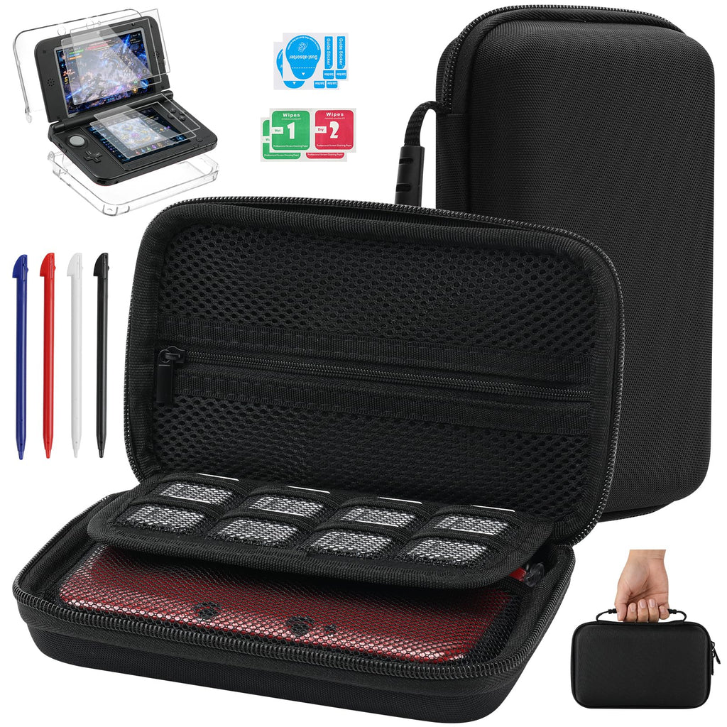 3DS XL Accessories 4-in-1 Kit Carrying Case Clear Shell Case Screen Protectors Stylus Pens M47740