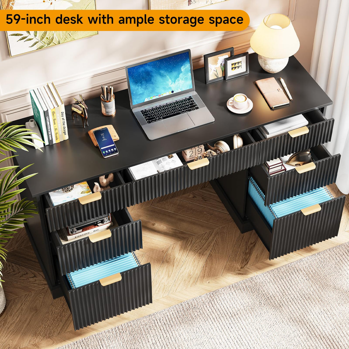 59" Fluted Desk with Storage Drawers U56890