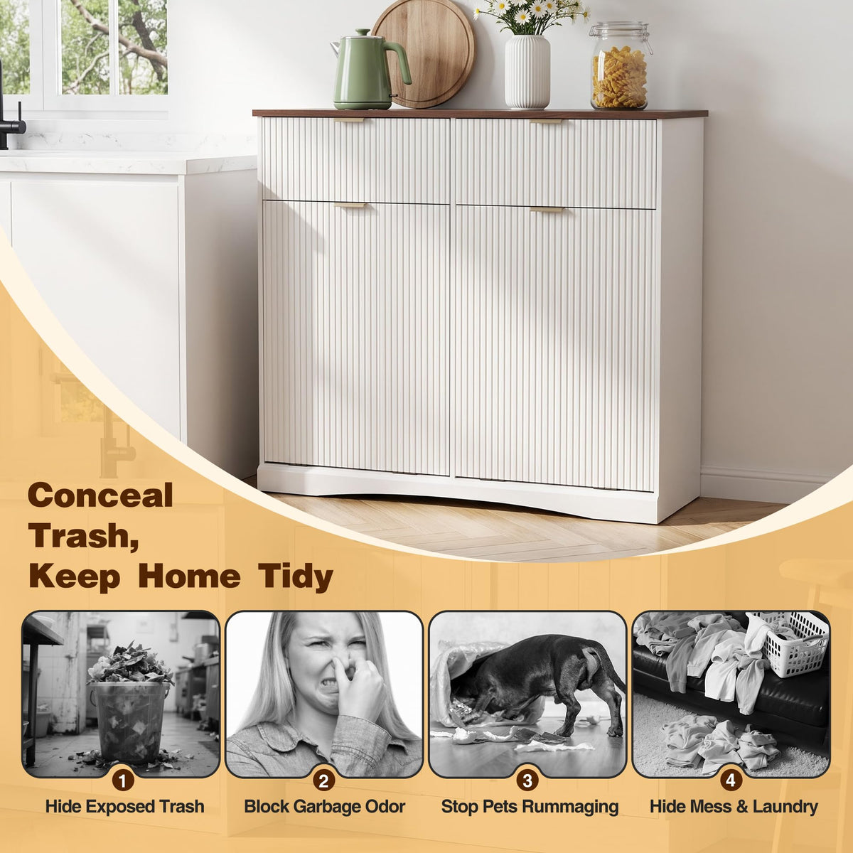 White and Dark Walnut Tilt Out Trash Cabinet Z710