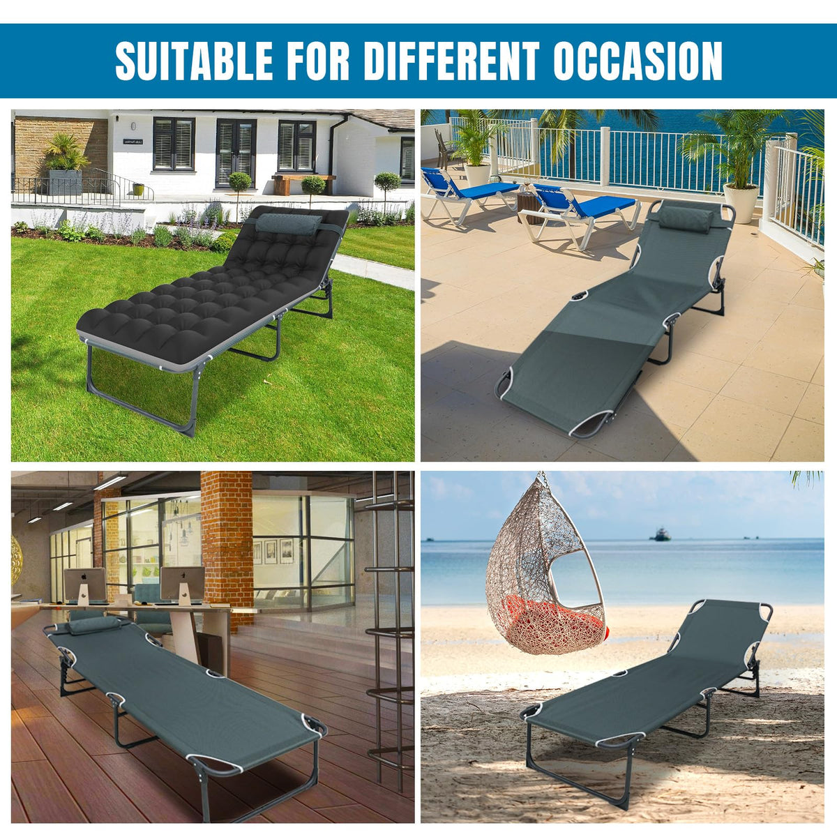 5-Position Folding Camping Cot with Mattress E716