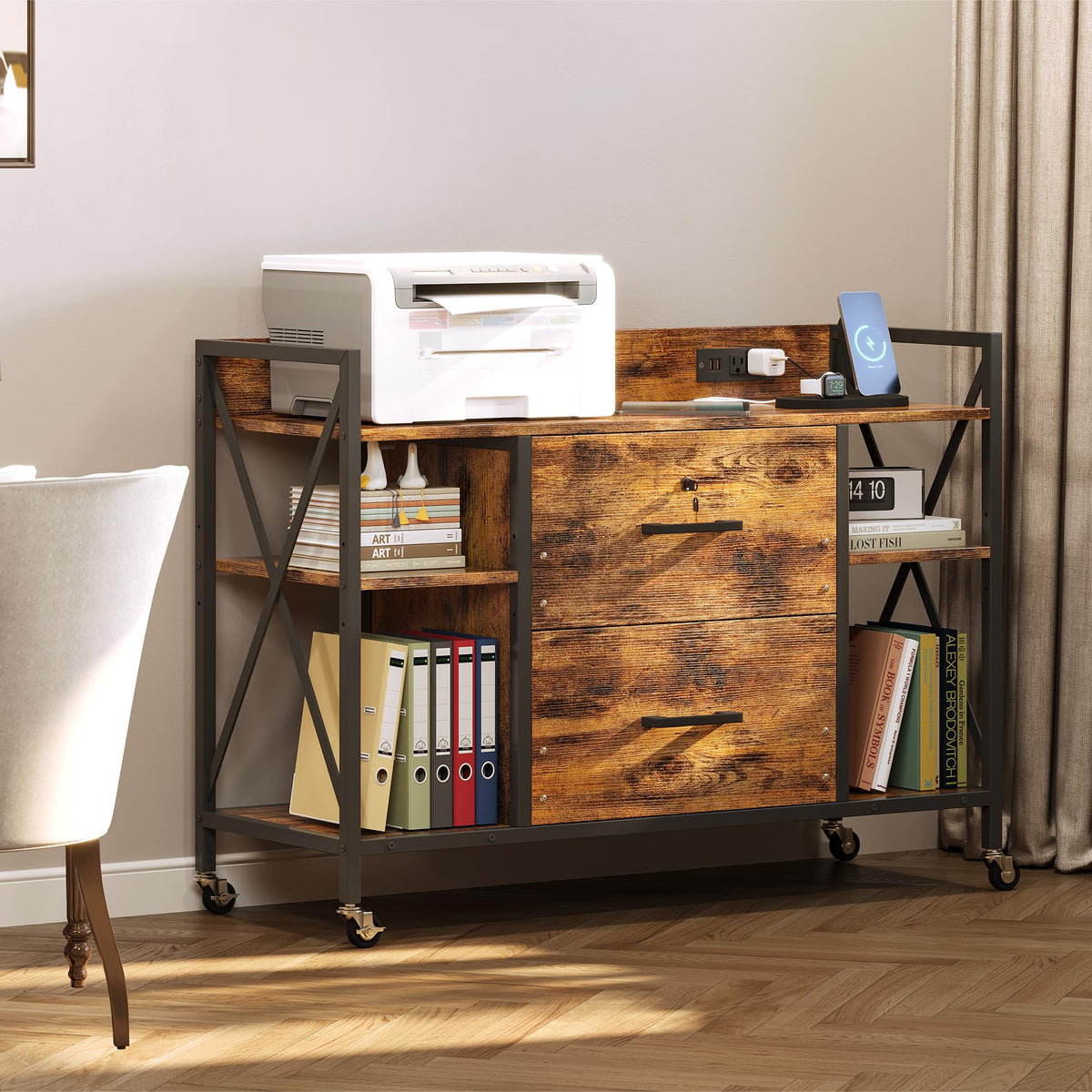 2 Drawer File Cabinet with Lock and Power Outlets V4300