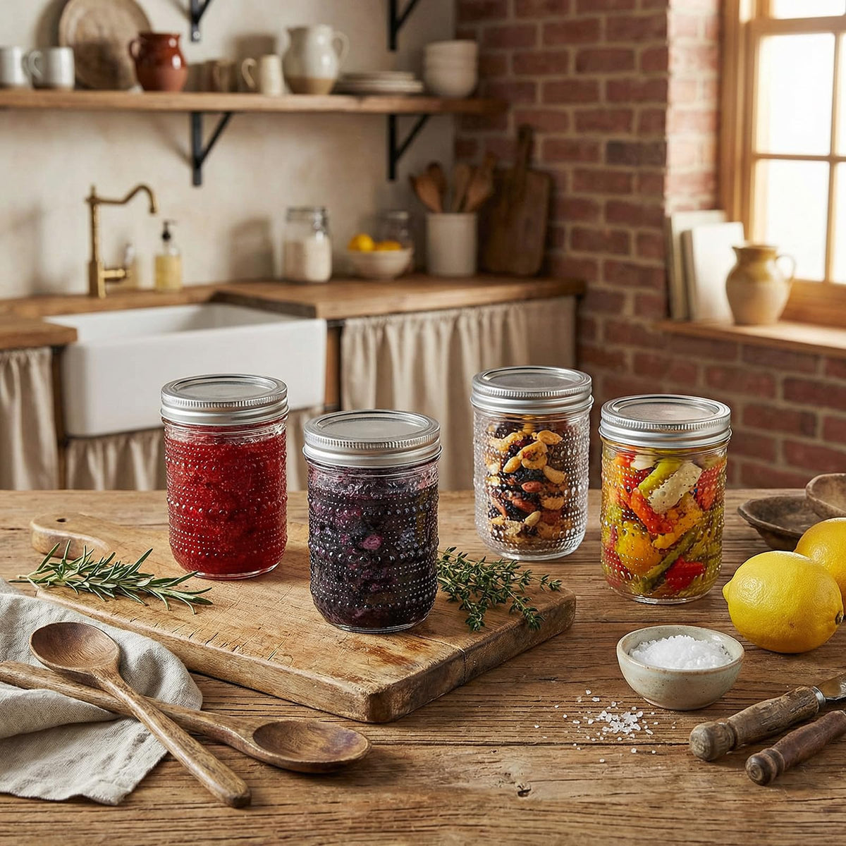 6-Pack 16 oz Wide Mouth Glass Mason Jars with Lids K5964