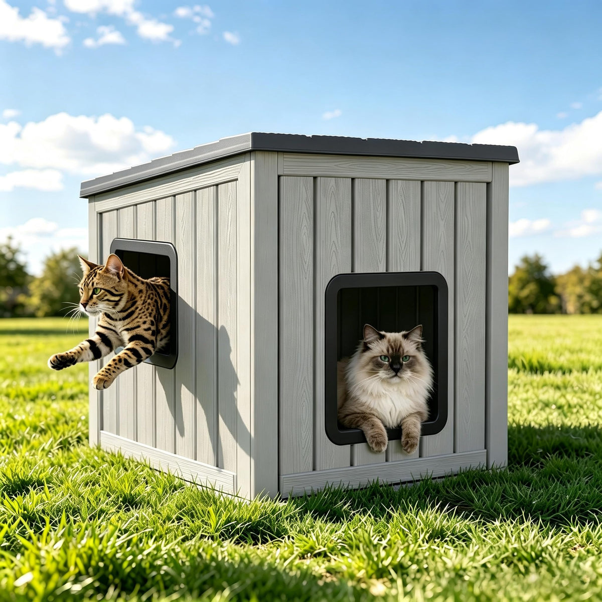 Weatherproof Insulated Resin Outdoor Cat House B52383