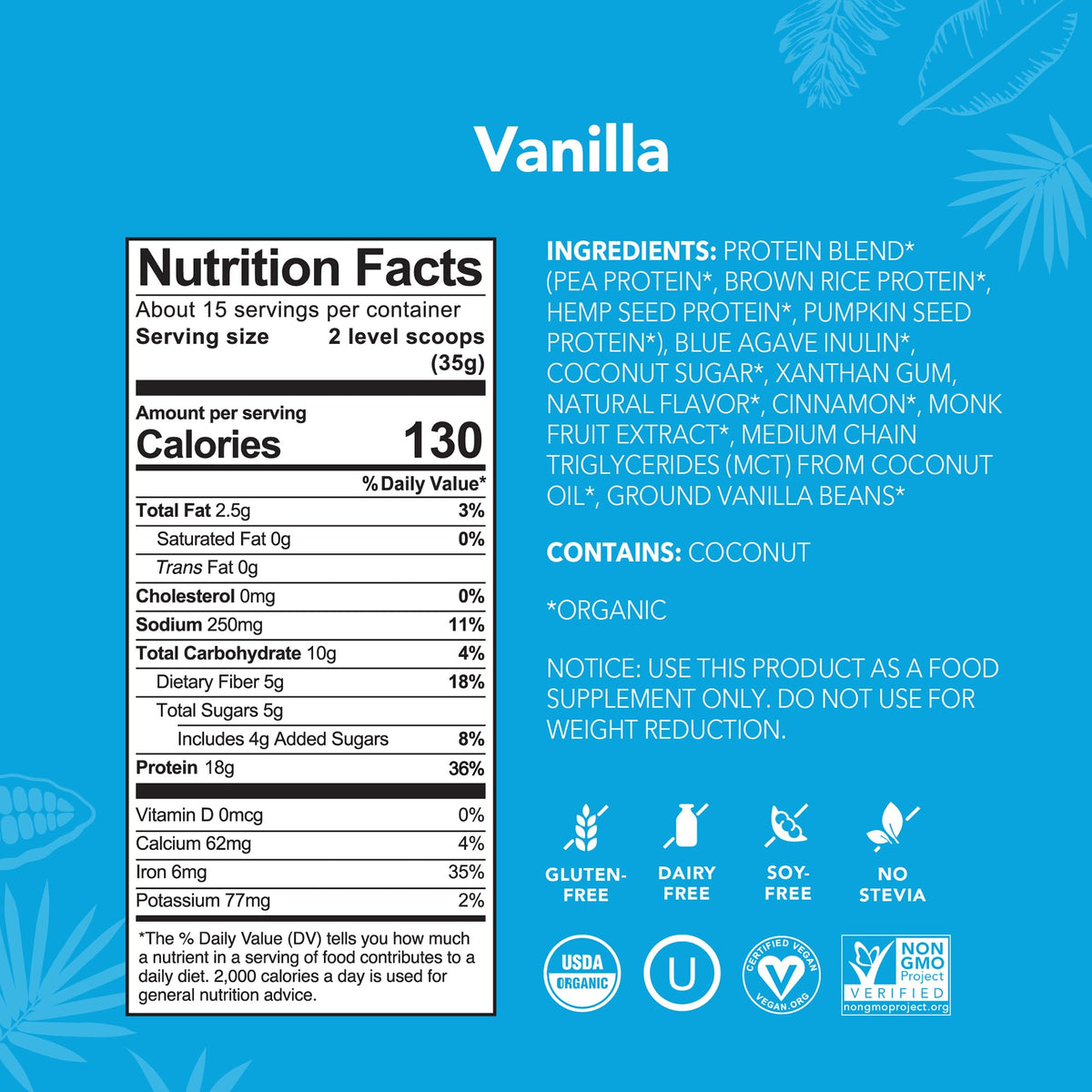 Organic Plant Based Vanilla Protein Powder 19.6 oz N65273