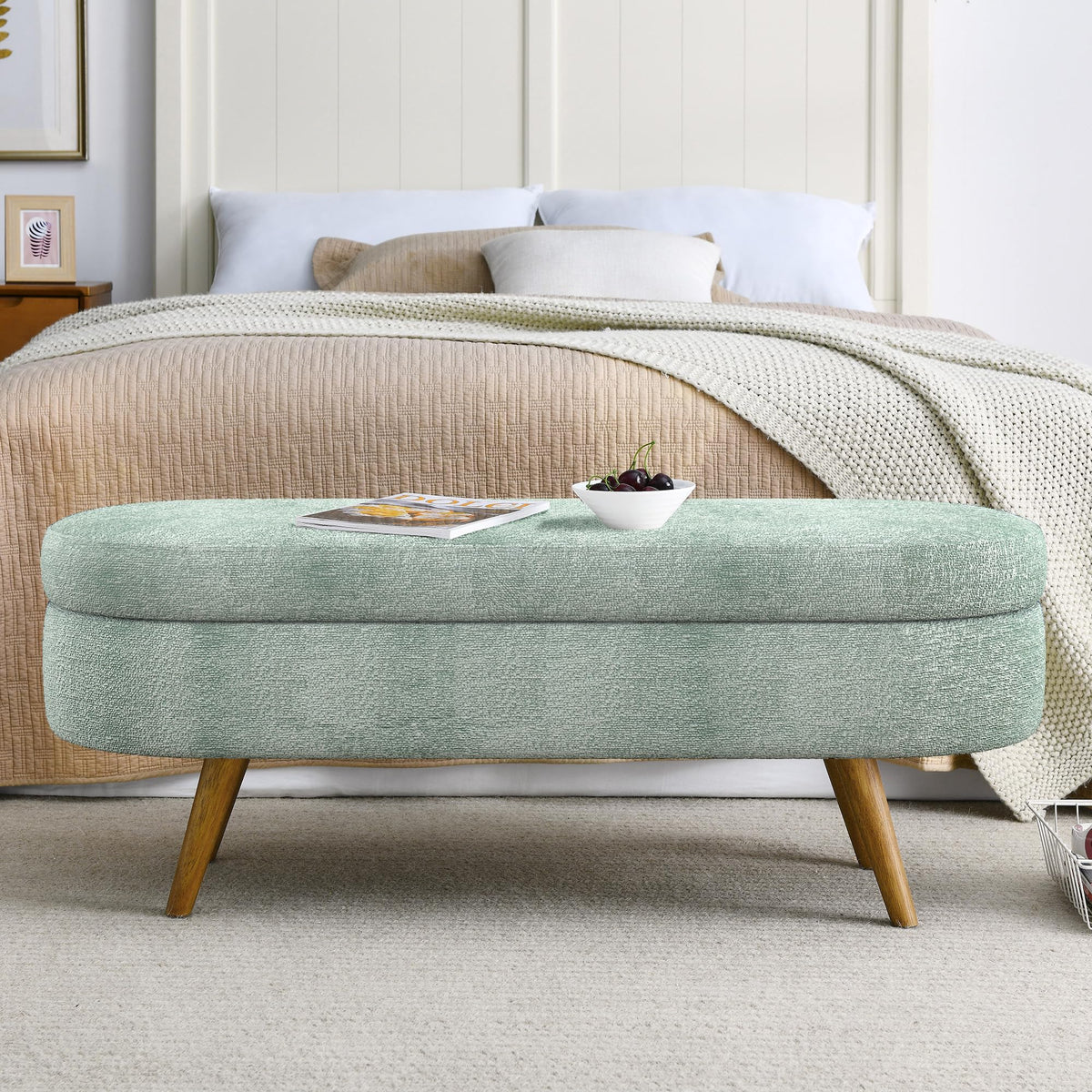 Oval Storage Bench with Rubber Wood Legs G86844