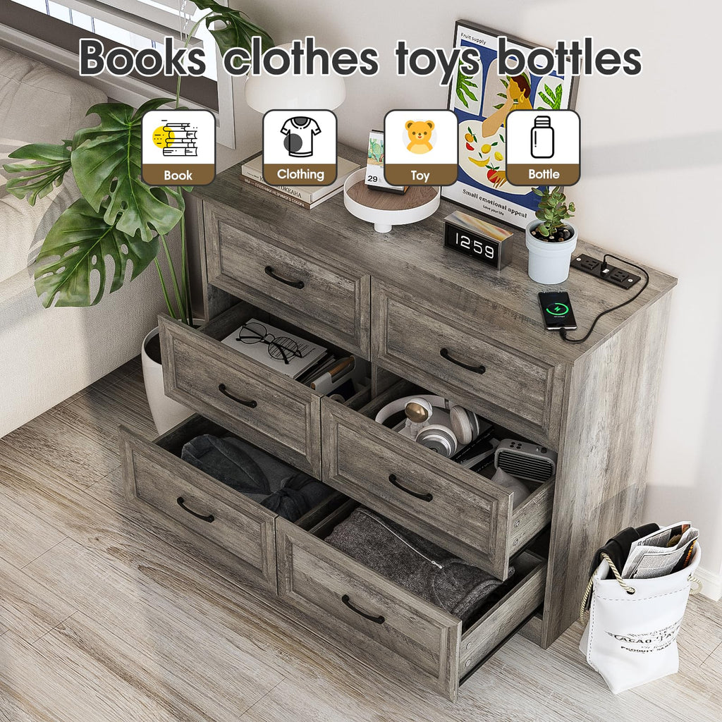 Ash Grey 6 Drawer Wood Dresser H3429