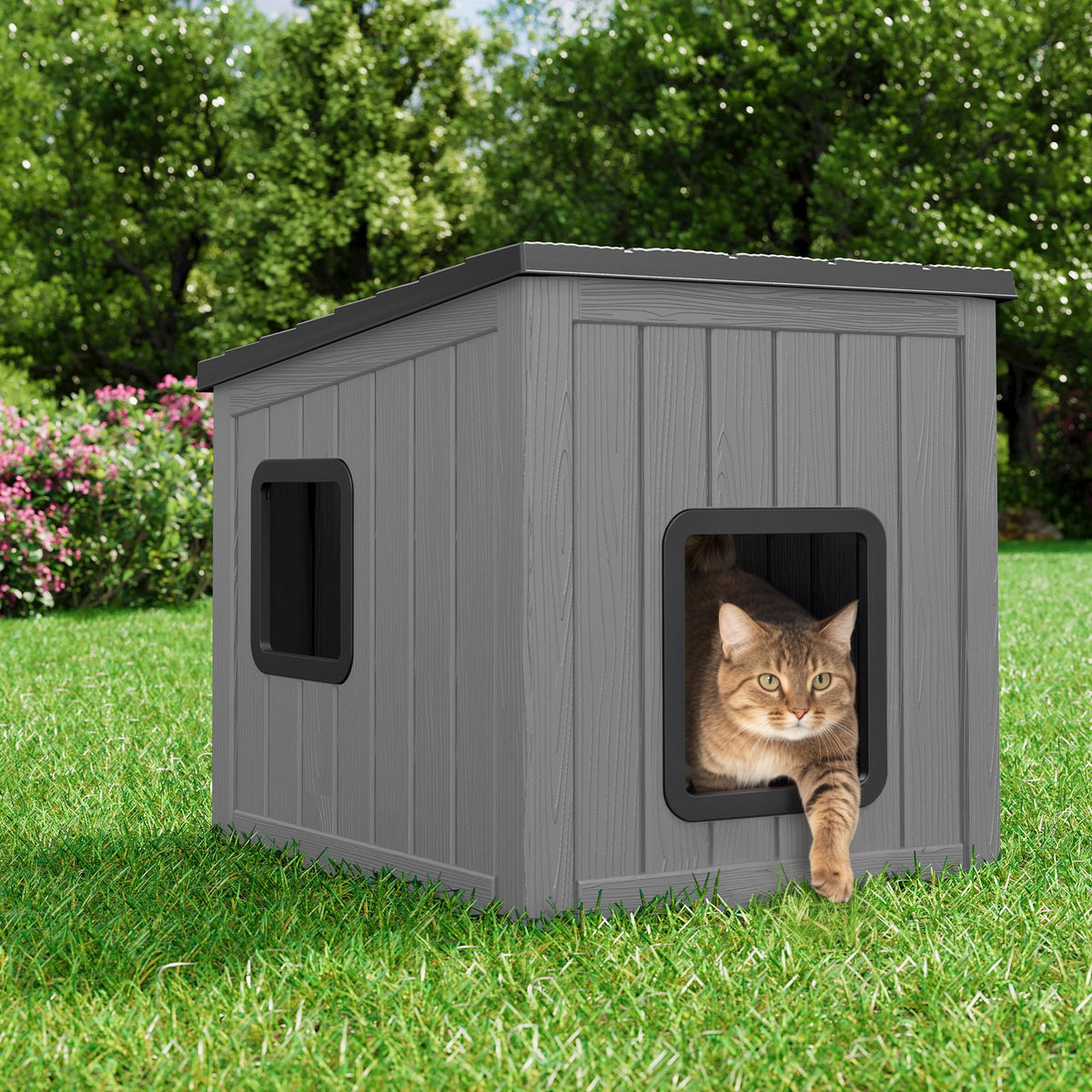 Weatherproof Insulated Resin Outdoor Cat House B52383