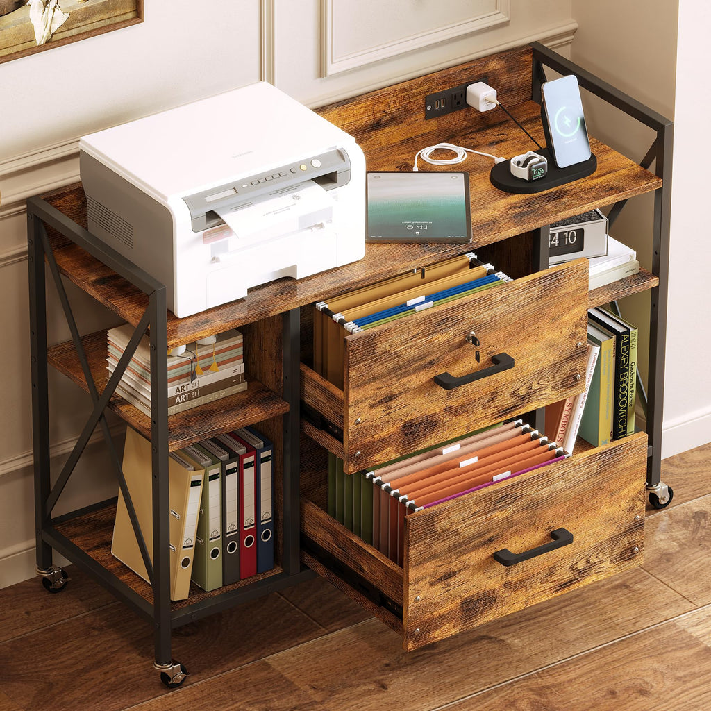 2 Drawer File Cabinet with Lock and Power Outlets V4300